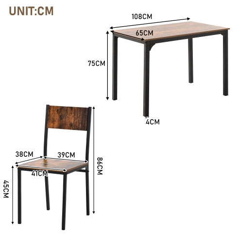 Gruppo pranzo con tavolo e 4 sedie 108x65 cm; pannello truciolare e metallo; marrone