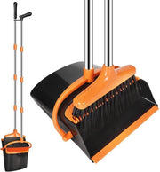 Set di Spazzole e Set di Bricolage con Manico Raddrizzabile (123cm) – Set di Pulizia Leggero per Cucina Garage Esterno Interno con Design Moderno e Colore Arancione.