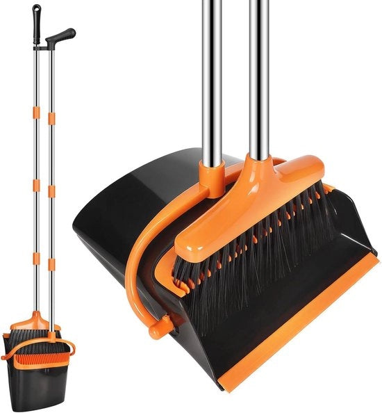 Set di Spazzole e Set di Bricolage con Manico Raddrizzabile (123cm) – Set di Pulizia Leggero per Cucina Garage Esterno Interno con Design Moderno e Colore Arancione.