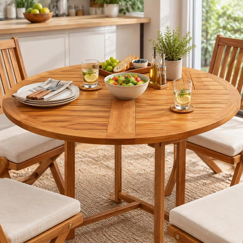 Tabletop Solid Teak Wood, Round, 2.5 Cm Thick, 80 Cm Diameter