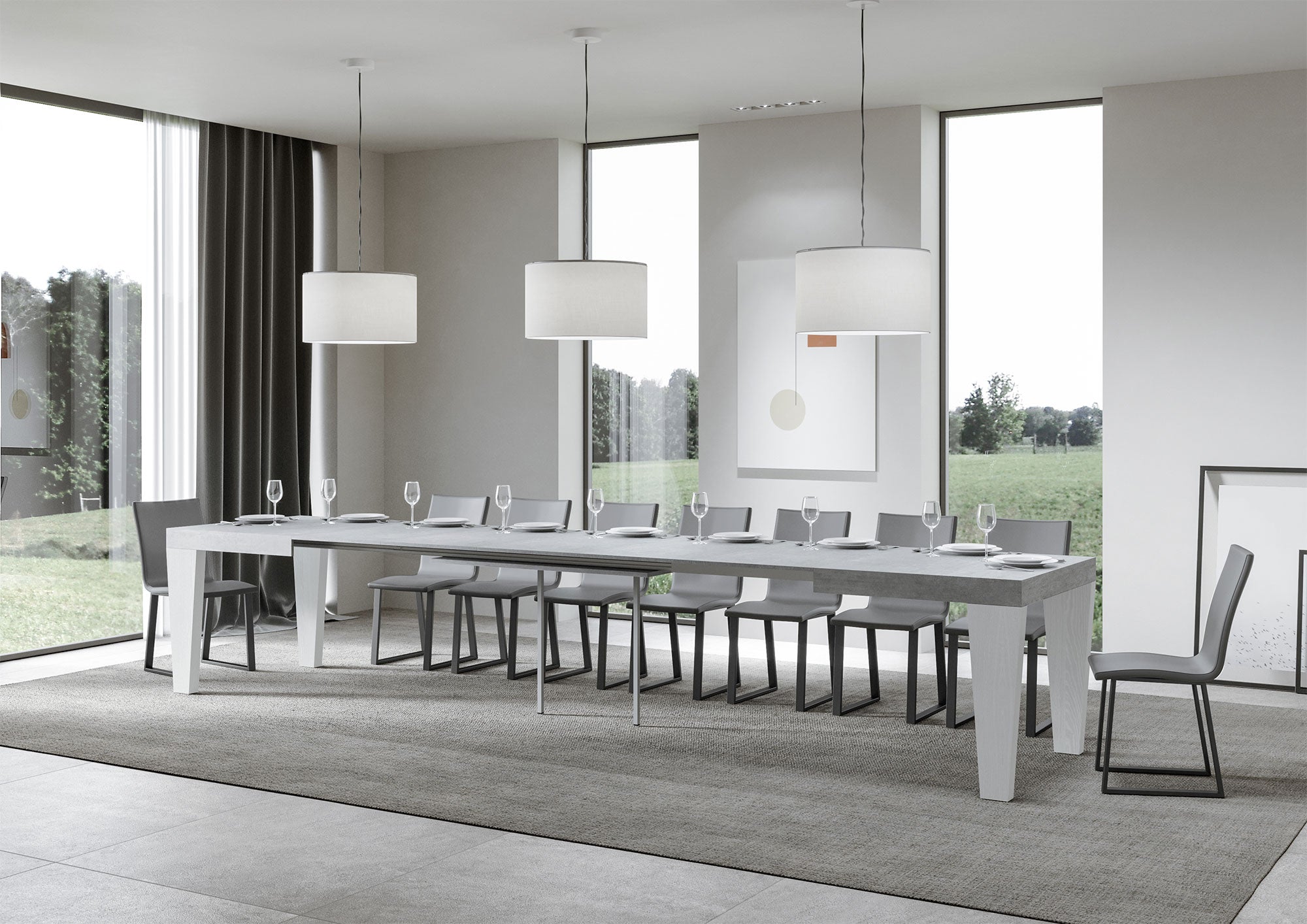 Tavolo Allungabile 180/440x90x77 cm Spimbo Mix  piano Cemento gambe Bianco Frassino