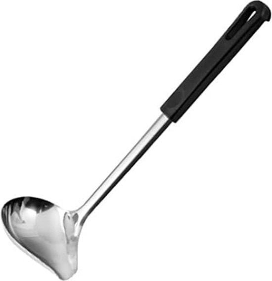 Sauciera 26 cm aiuto in cucina in acciaio inossidabile e plastica, cucchiaio con funzione anti-slip (colore: argento/nero), quantità: 1 pezzo