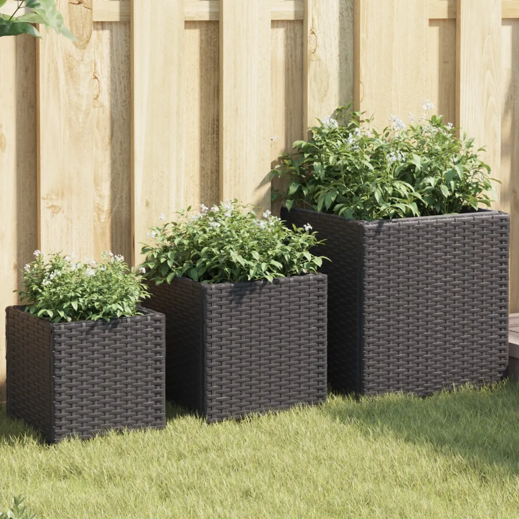 vidaXL Fioriere da Giardino 3 pz Nere in Polyrattan