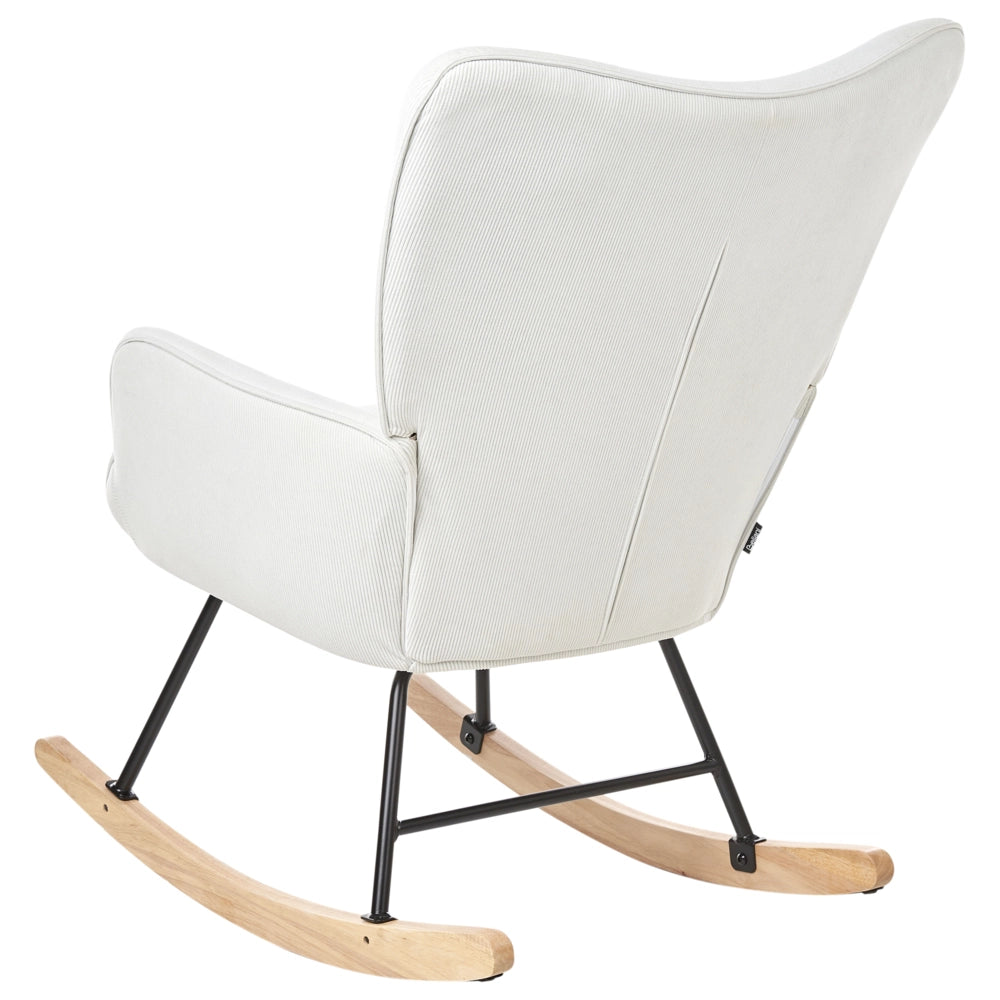 Poltrona a dondolo Bianco sporco Jumbo Corda Tappezzeria Metallo Gambe nere Confortevole Ampio schienale e braccioli Soggiorno Camera da letto