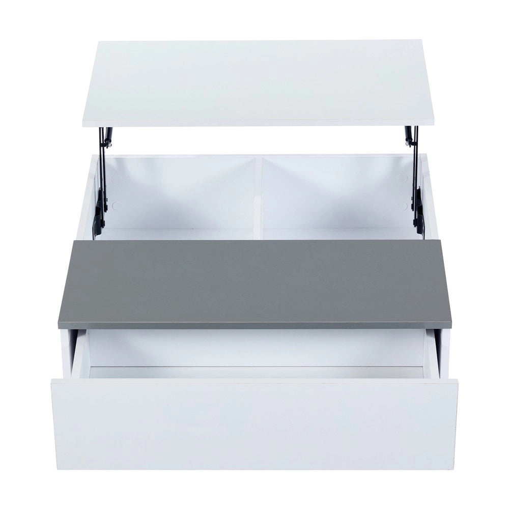 Tavolino da Caff¨¨ con LED e Cassetti ¨C MINIMAL ¨C Bianco Lucido, Ripiano, 70x70x35