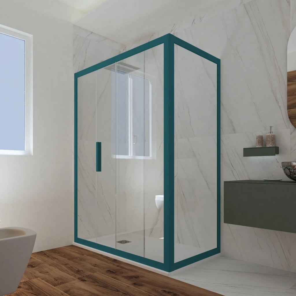 Box doccia scorrevole 80x160 CM H 200 Vetro Trasparente Profilo Verde Night Watch mod. Deco Duo