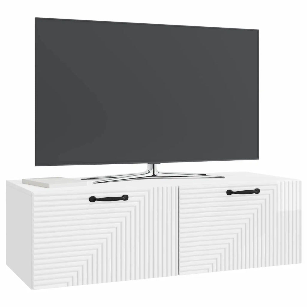 Mobile Porta TV da Muro Bianco Lucido 98 x 41 x 30 cm