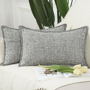 Set di 2 Copri cuscino in lino a pois in poliestere, morbidi, decorativi, per divano, camera da letto, copri cuscino misto grigio, 40x60 cm, rettangolare