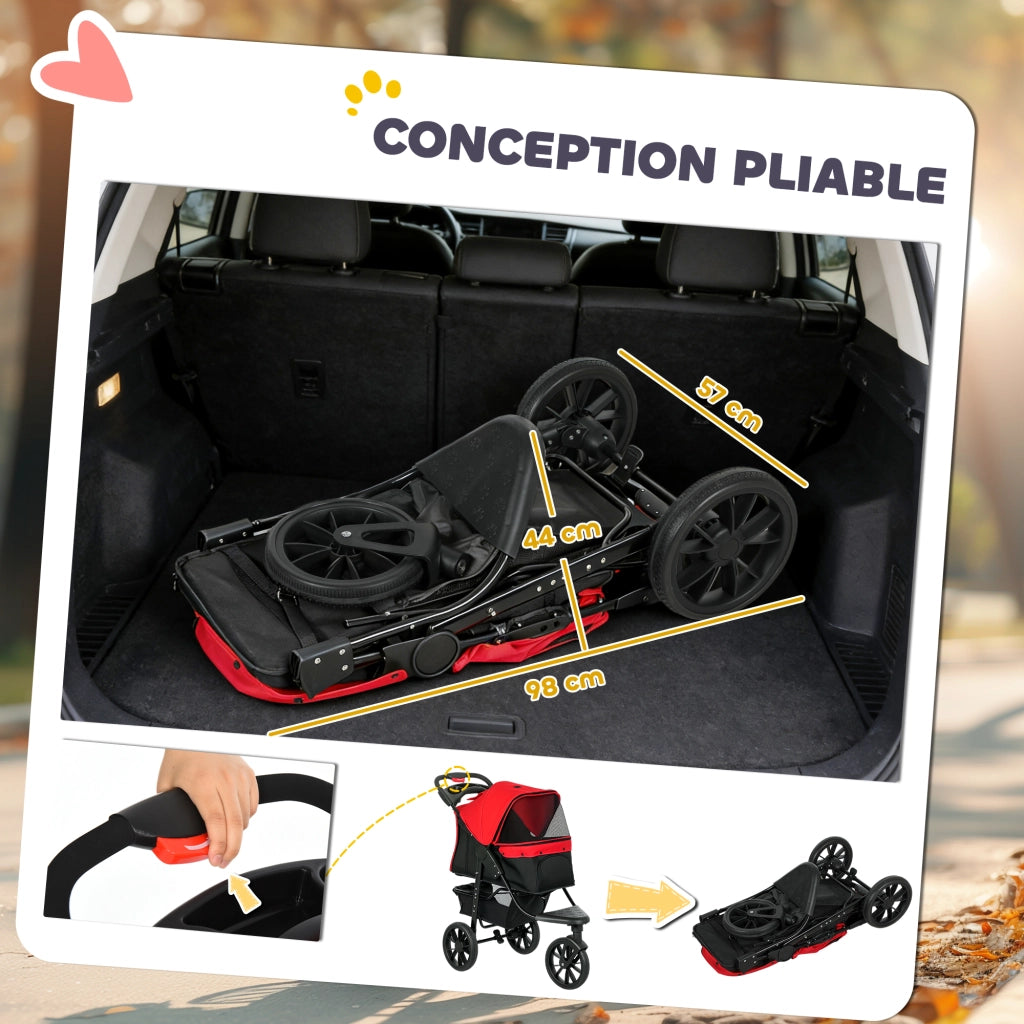 Carrello per cani pieghevole 3 ruote ¨C Zephmum ¨C Rosso 109.5x57.5x106.5cm