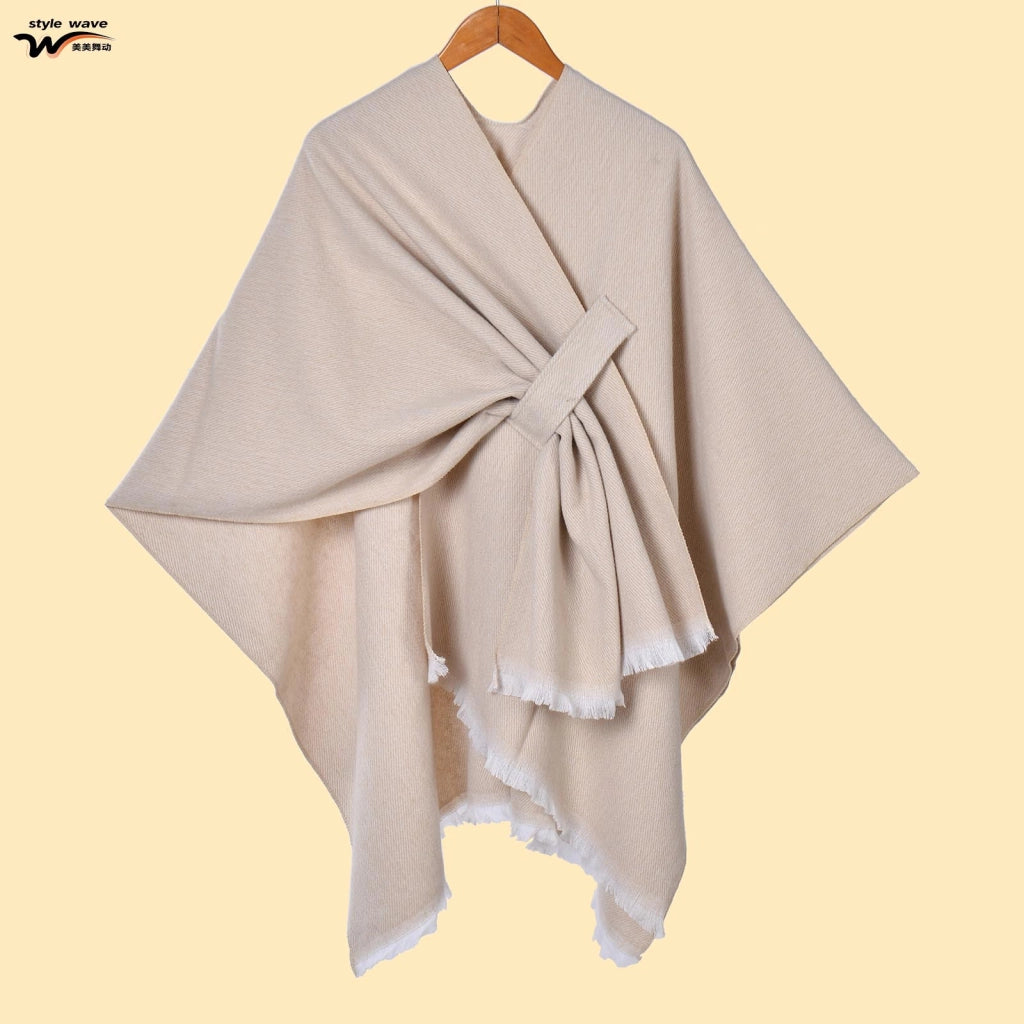 Sciarpa da donna, elegante mantello con cintura diagonale monocromatica