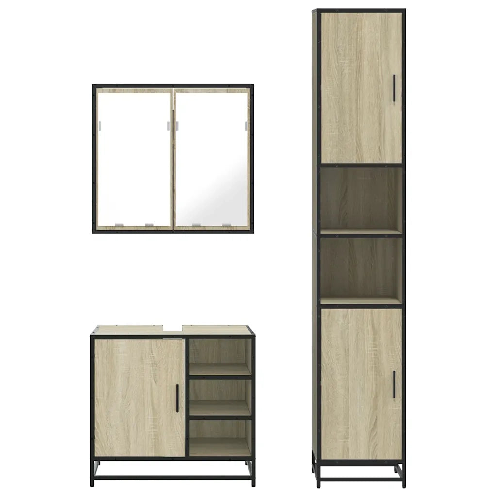 Set Mobili da Bagno 3 pz Rovere Sonoma in Legno Multistrato