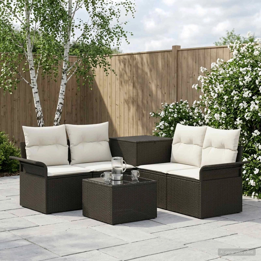 Set di divani 6 pz 4-Numero di posti Nero e Bianco Crema 3447068