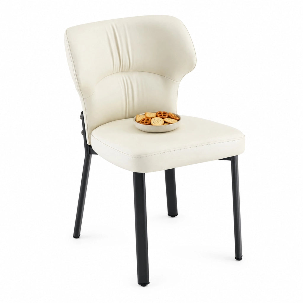 SEDIA da Pranzo Imbottita in PU Beige con Metallo Nero Set da 2 pezzi