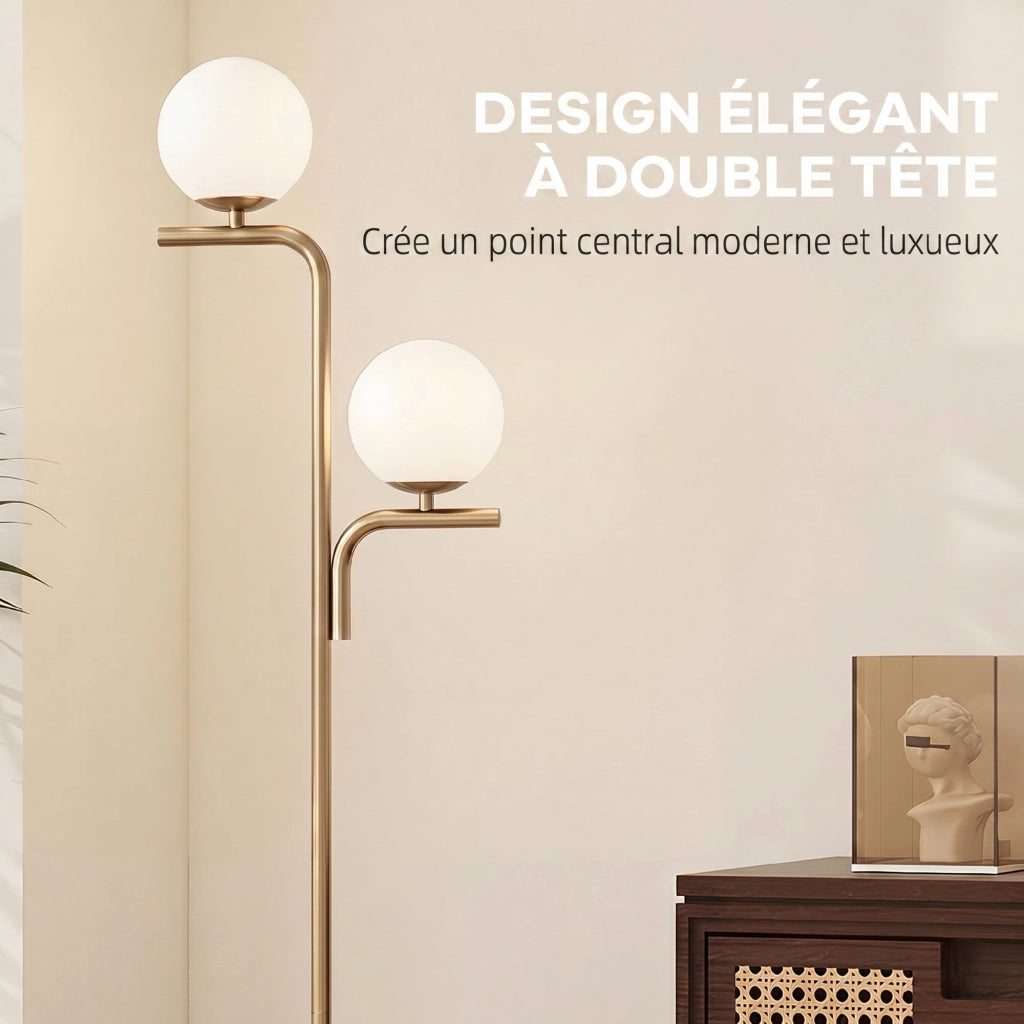 Lampada da Terra a Doppia Testa ¨C Minimal ¨C Dorato, Vetro, 3 Temperature
