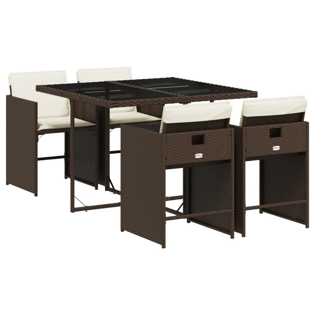 Set da Pranzo da Giardino 5pz | Set Salotto da Giardino con Cuscini in Polyrattan Marrone