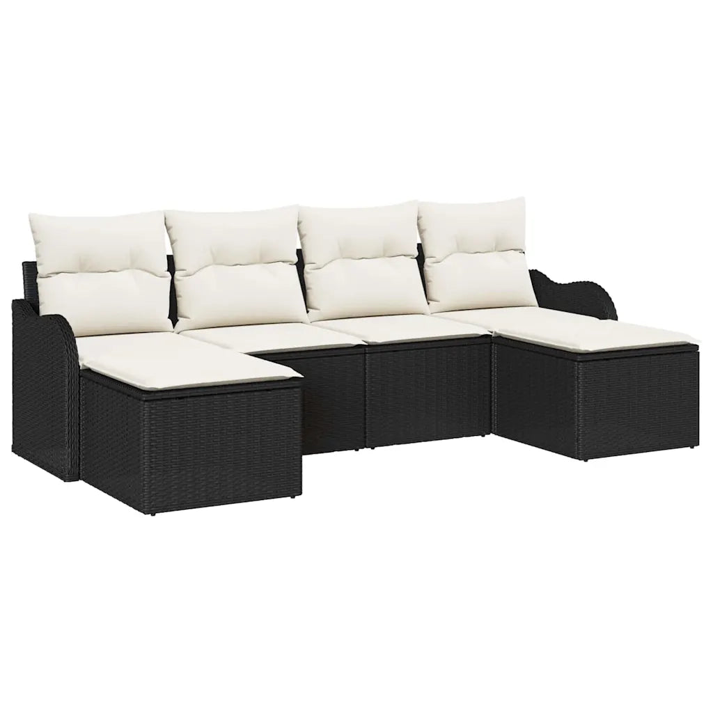 Set Divano da Giardino con cuscino 6 pcs Nero Poly Rattan 3345807