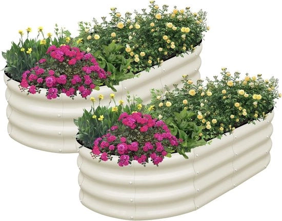 Set di 2 Vasi Elevati per Piante 120 x 60 x 30 cm Acciaio Zincato Bianco per Giardino e Orto
