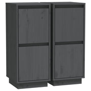 Credenze 2 pz | Madia | Buffet da pranzo | Armadio da pranzo Grigie 31,5x34x75 cm in Legno Massello di Pino