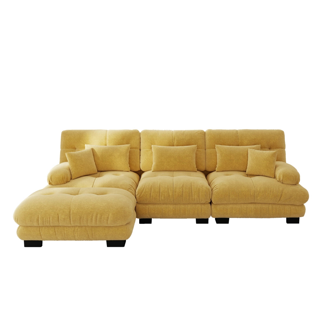 Divano modulare angolare con ottomane mobili 313x145x81 cm in ciniglia gialla