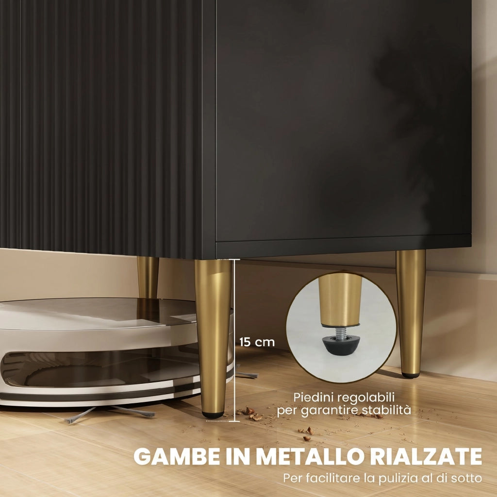 Credenza Moderna 60x40x80 cm con 2 Ante e Ripiano Regolabile con Gambe in Metallo in MDF Nero