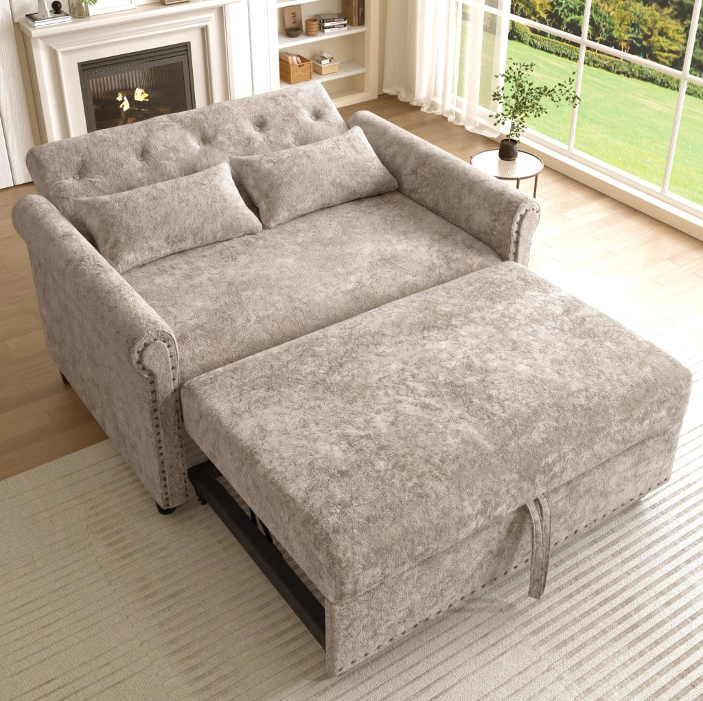 Divano letto 2 posti 170x98 cm trasformabile a 3 funzioni in chenille marrone grigio