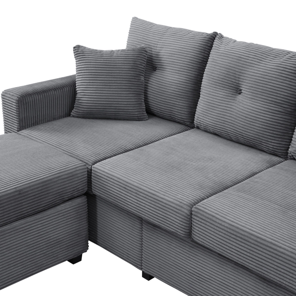 Divano modulare ULEVR a L 3 posti con pouf removibile, LED controllati da app e 5 cuscini, grigio antico