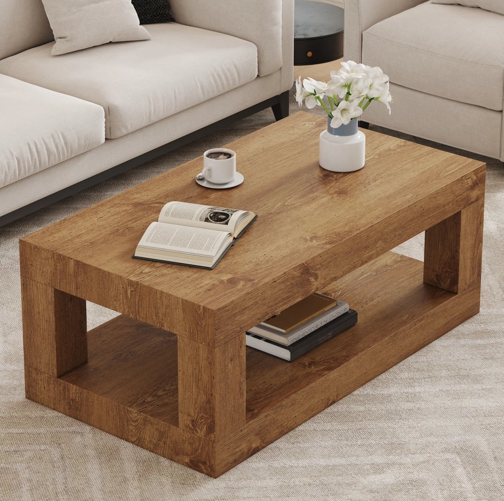 Tavolino da caffè rettangolare a 2 livelli in MDF; 104x65;5x28 cm; colore legno