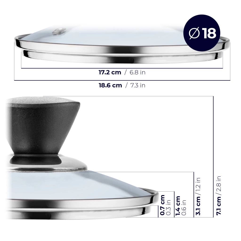 Coperchio in vetro KADAX da 18 cm, universale, resistente al calore, per pentole e padelle.