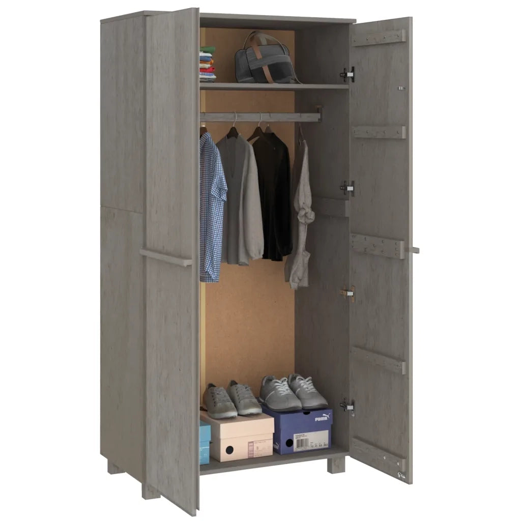 Armadio HAMAR Grigio Chiaro 89x50x180 cm Legno Massello di Pino 340483