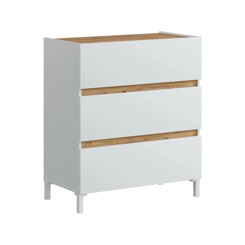 Cassettiera Teddy, Settimino multiuso, Comò camera da letto, Mobile con cassetti, 79x41 h91 cm, Bianco e Rovere Nodi