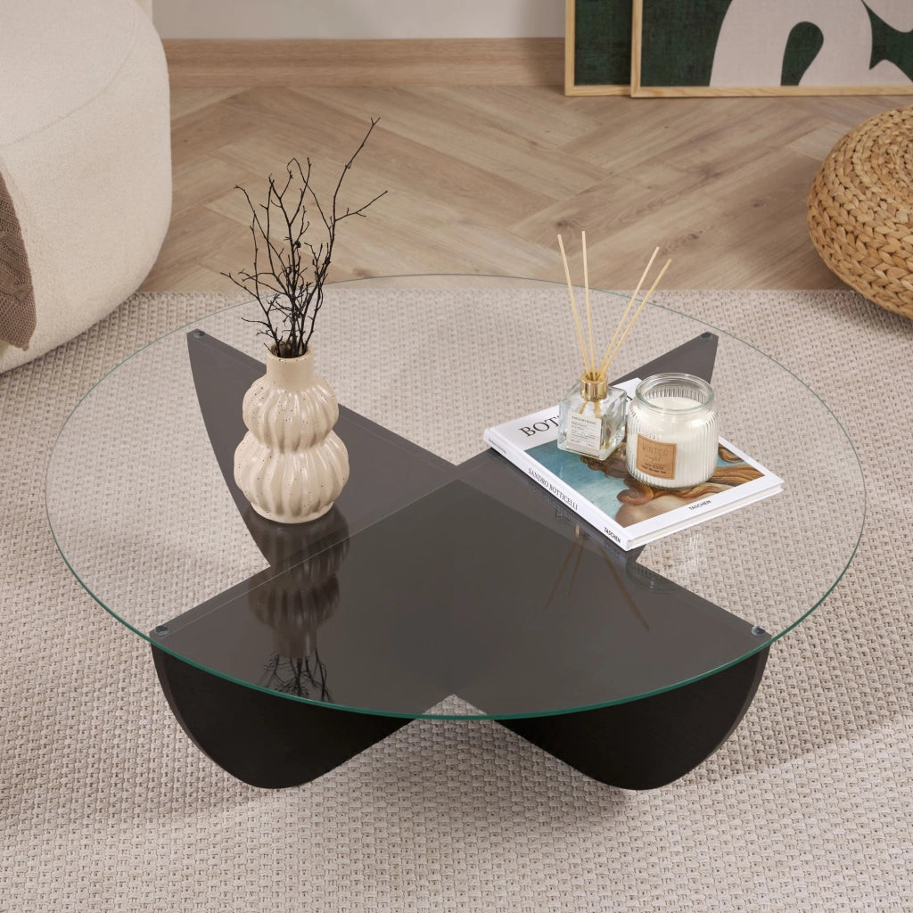 Tavolino in vetro "Liya" 90 x 90 x 30 cm - Legno nero