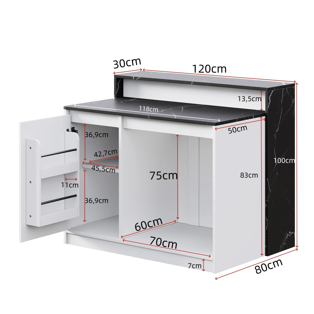 Mobile contenitore con piano rialzato - per cucina - in MDF - 120×80×100 cm - bianco e nero
