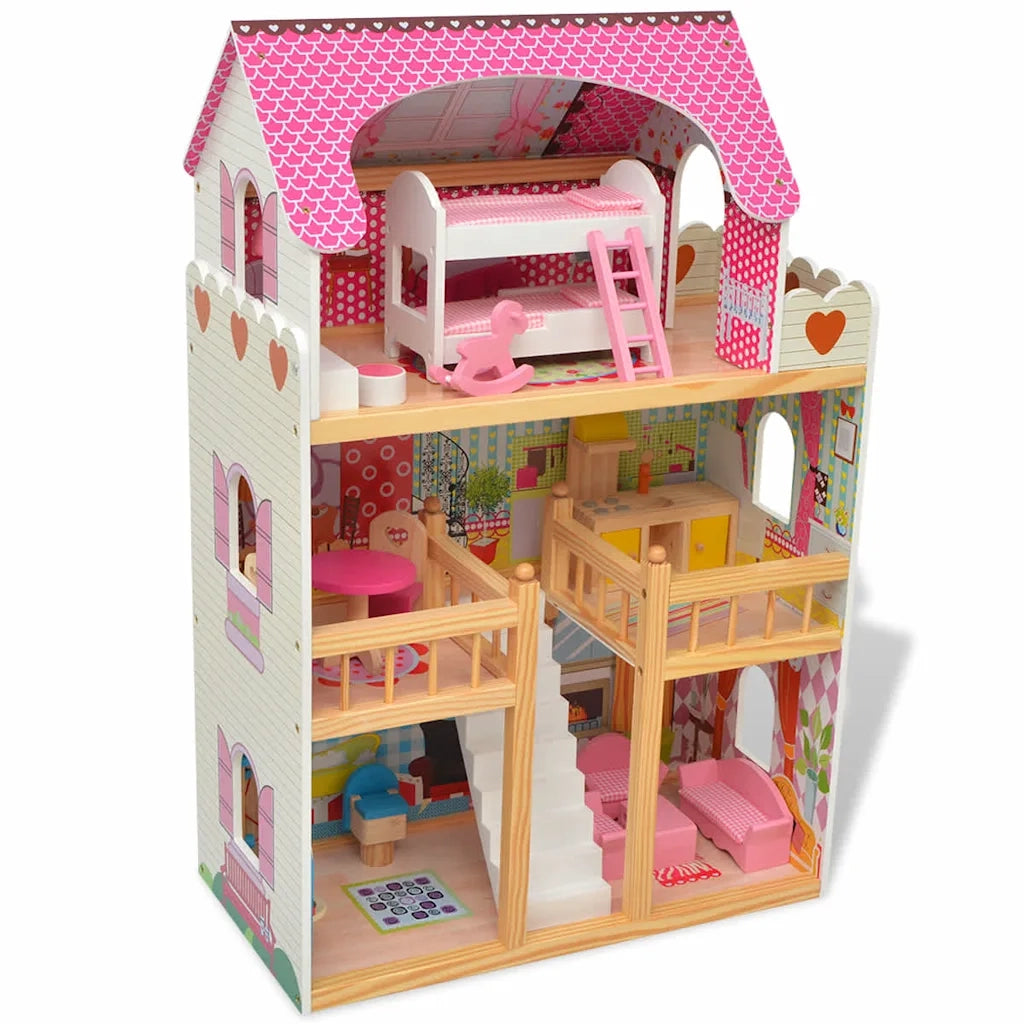 Casa delle Bambole a 3 Piani in Legno 60x30x90 cm 80175