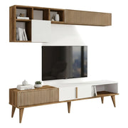 Parete attrezzata Ostro, Composizione soggiorno, Mobile salotto multiuso, Armadio porta TV, 180x35h40 cm, Noce e Bianco
