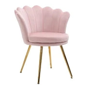 Poltrona da Salotto a Conchiglia Stile Vintage in Velluto con Gambe Dorate Rosa