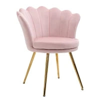 Poltrona da Salotto a Conchiglia Stile Vintage in Velluto con Gambe Dorate Rosa