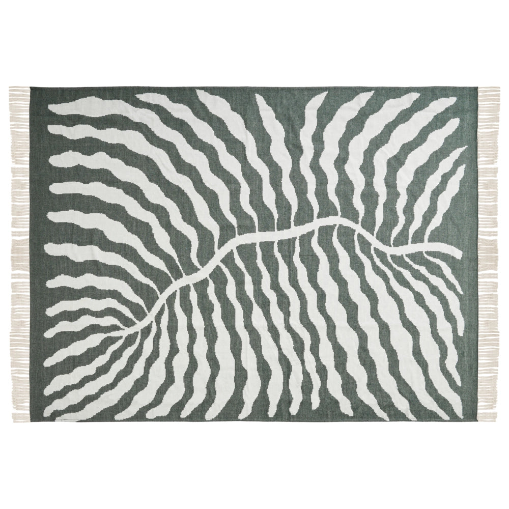 Coperta in acrilico bianco crema verde 130 x 170 cm copriletto in poliestere motivo floreale con frange soggiorno camera da letto