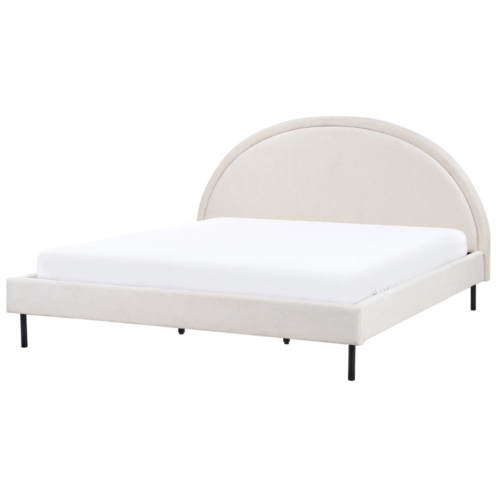 Letto Beige Chiaro Tessuto Poliestere 180 x 200 cm Base a doghe Testiera semicircolare Design minimalista retrò Camera da letto