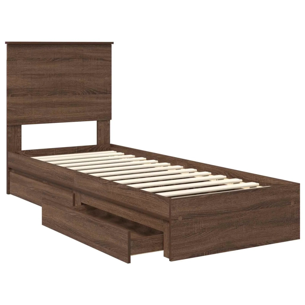 Letto con Contenitore con testiera Rovere Marrone 75 x 190 cm