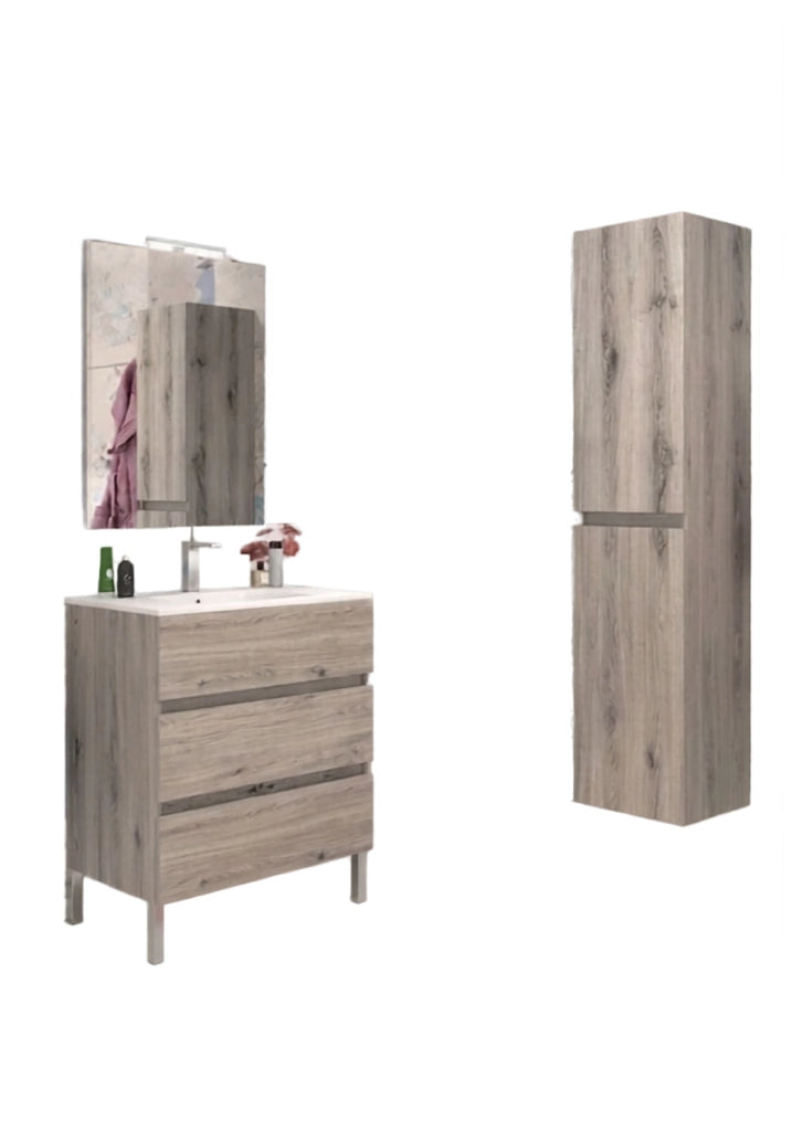 Mobile da Bagno a Terra con Lavabo 100 cm e Specchio Bali Light Rovere Naturale