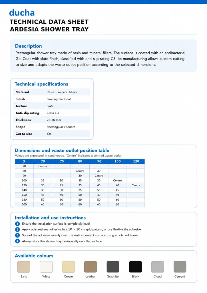 Piatto doccia ARDESIA 80x190 cm Cuoio griglia Cuoio