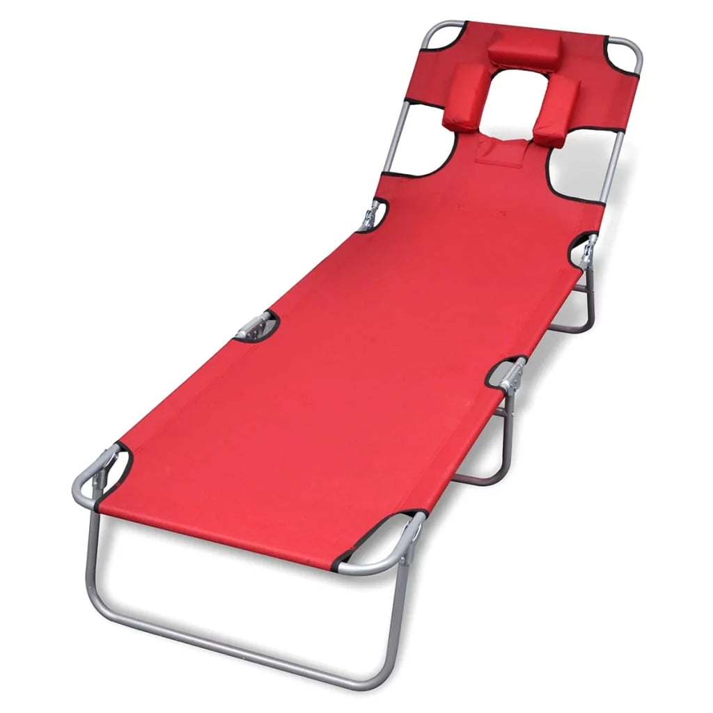 Lettino prendisole sedia a sdraio lettino prendisole letto da giardino mobili da esterno per patio con poggiatesta acciaio verniciato a polvere rosso 02_0012442
