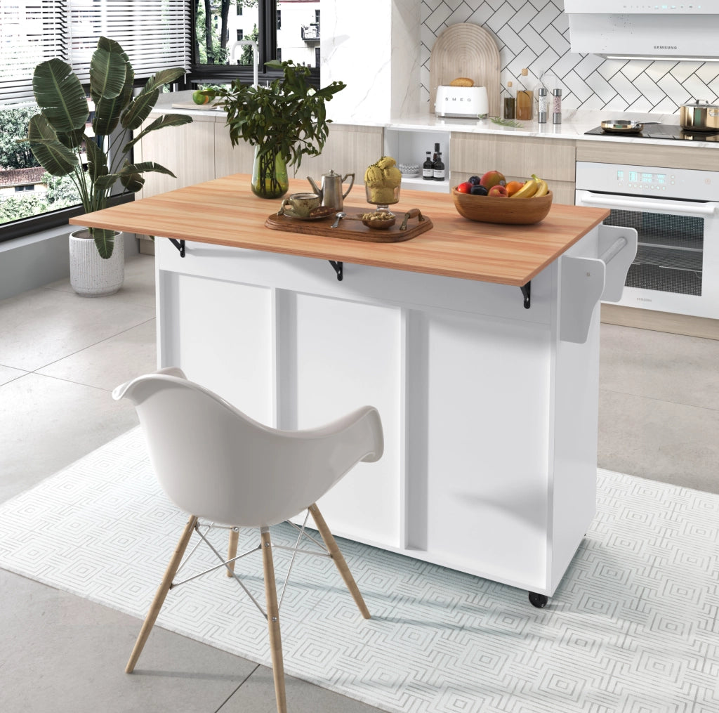 Carrello da cucina 129x71x91.5 cm con piano ribaltabile e ampio spazio; MDF; bianco naturale