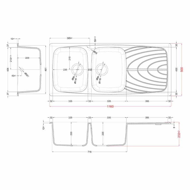 Lavello Elleci Incasso 2 vasche 116x50 Master 500 Granitek Avena LGM50051