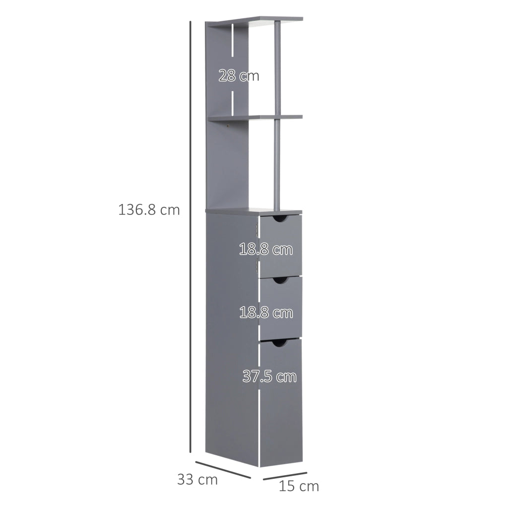 Mobile Colonna Bagno con Ripiani e Cassetti ¨C Zephmum ¨C Legno Grigio 15x33x136.8 cm