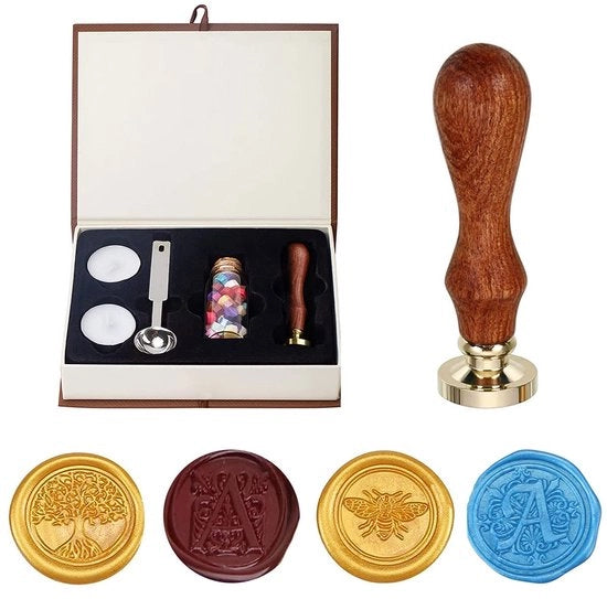 Kit di Stampi per Sigillo in Cera - Set di Sigillatura in Cera Vintage - Scatola di Regalo con Stick per Sigillo in Cera - Adatto per Carte - Buste - Inviti - Pacchetti di Vino