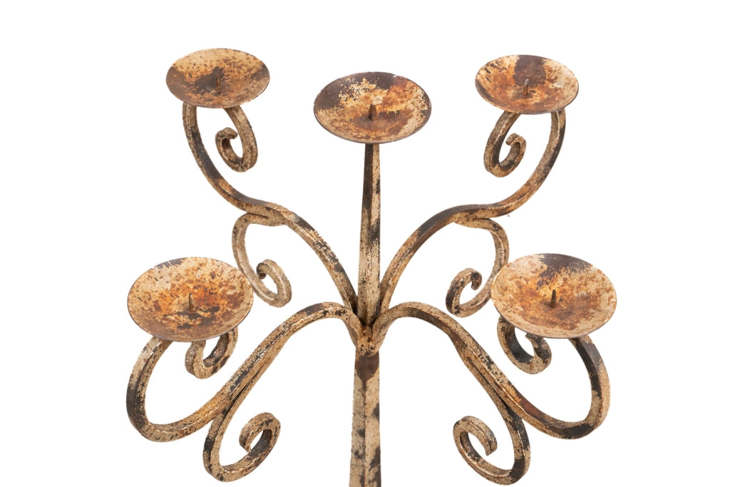 Biscottini Candeliere piantana in ferro battuto lavorato a mano finitura bianca anticata L49XPR49XH94 cm