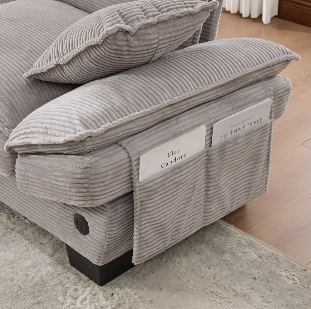 SOFA 2 POSTI 190x73x84 cm Corduroy Grigio Chiaro con USB-C