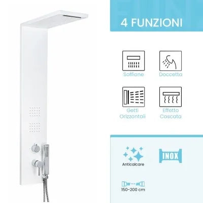 Colonna doccia multifunzione bianco opaco con 4 getti in acciaio inox