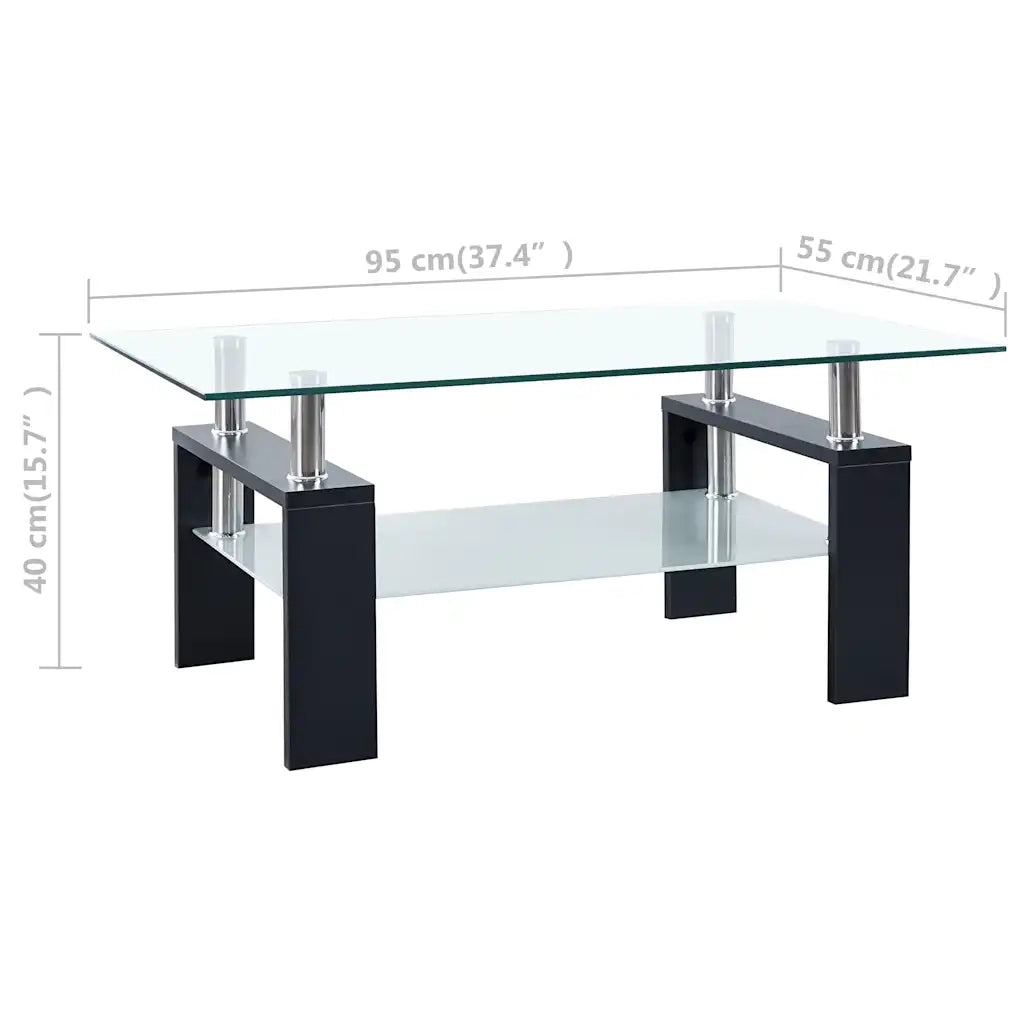 Tavolino Salotto Nero e Trasparente 95x55x40 cm Vetro Temperato 330303